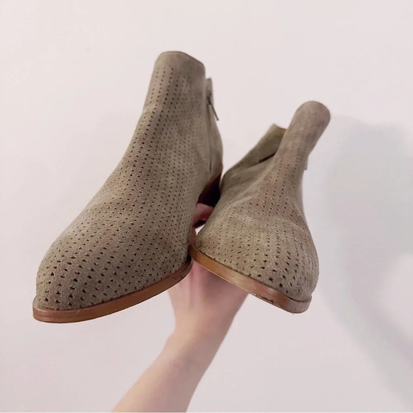 J. Crew Perforated Microsuede Boots Short Booties Tan Brown Zippers - Picture 6 of 7